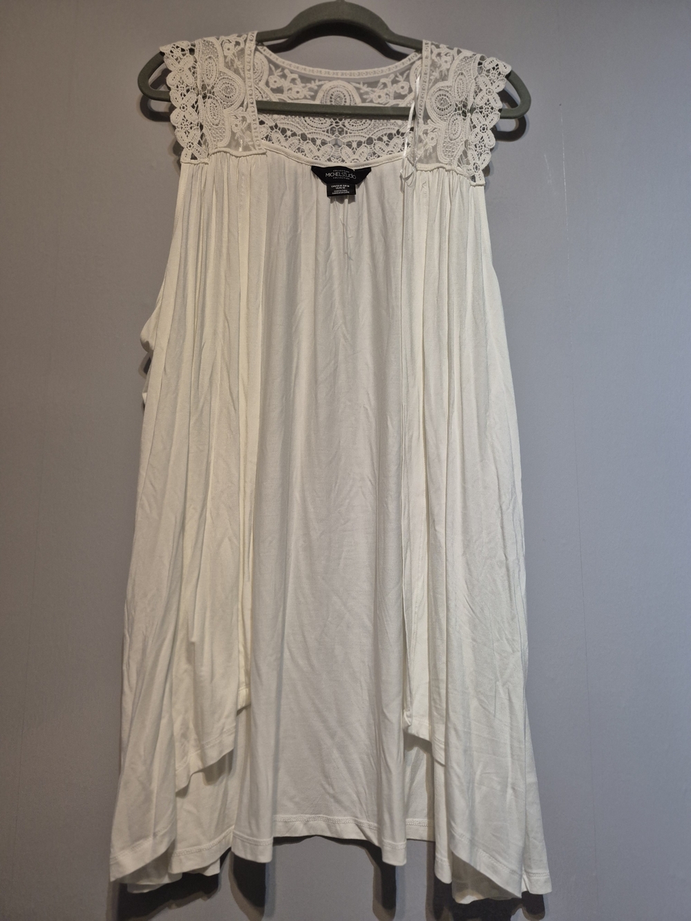 Michel Studio White Crochet Yoke Sleeveless Top
